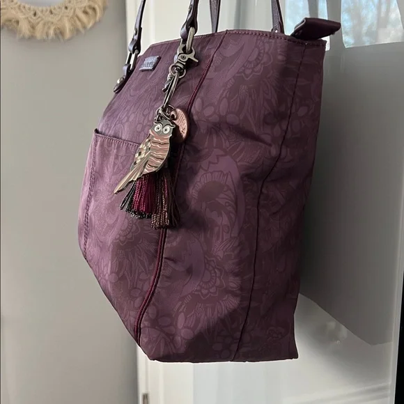 Sakroots Purple Metro Tote Owl Charm Tassel Bag | Boho Everyday Tote - Picture 6 of 17